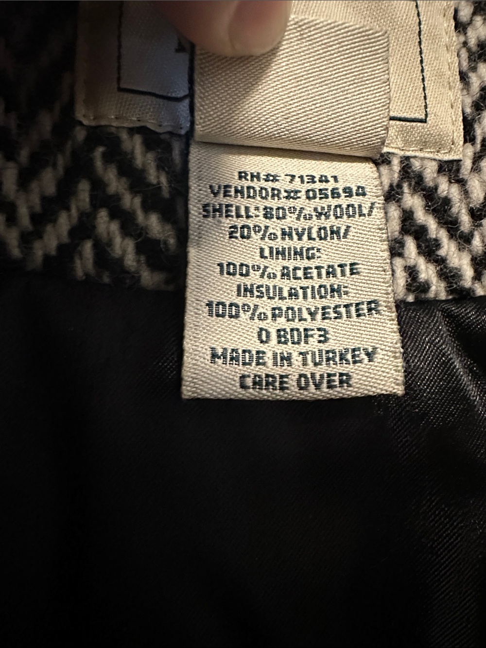 L.L. Bean Black & White Herringbone Double-Breasted Anchor Button Peacoat - Picture 3 of 7